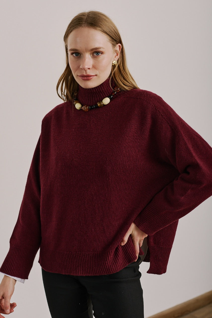 Sweater Lana y Cashmere Ancona Burdeo Vista Frontal