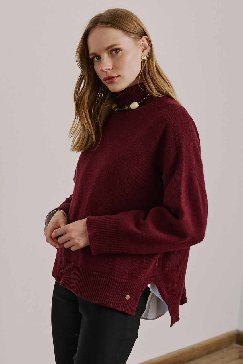 Sweater Lana y Cashmere Ancona Burdeo Vista Lateral