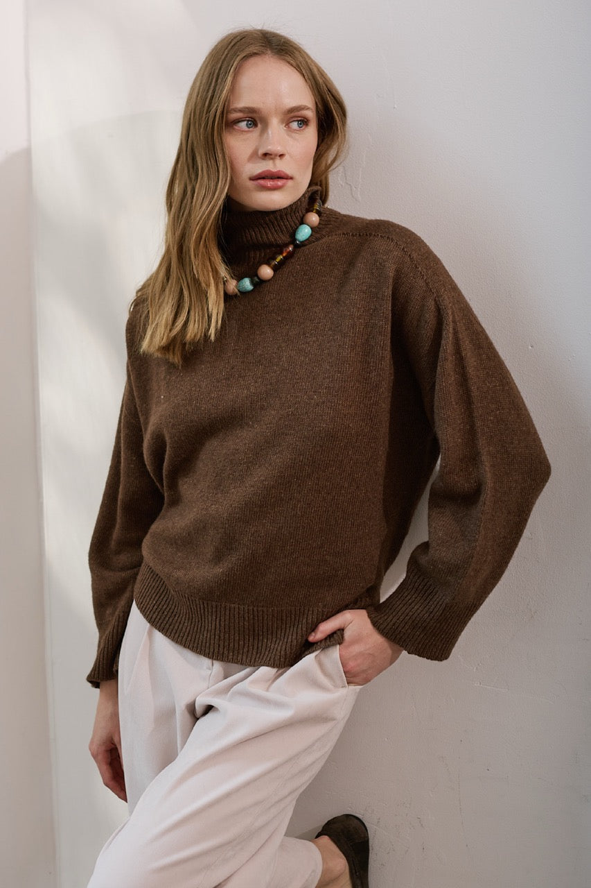 Sweater Lana y Cashmere Ancona Café Vista Frontal