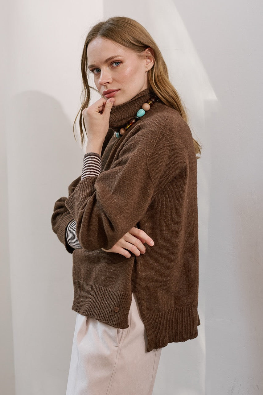 Sweater Lana y Cashmere Ancona Café Vista Lateral