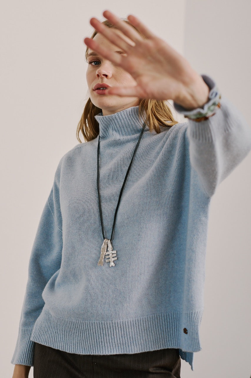 Sweater Lana y Cashmere Ancona Celeste Detalle