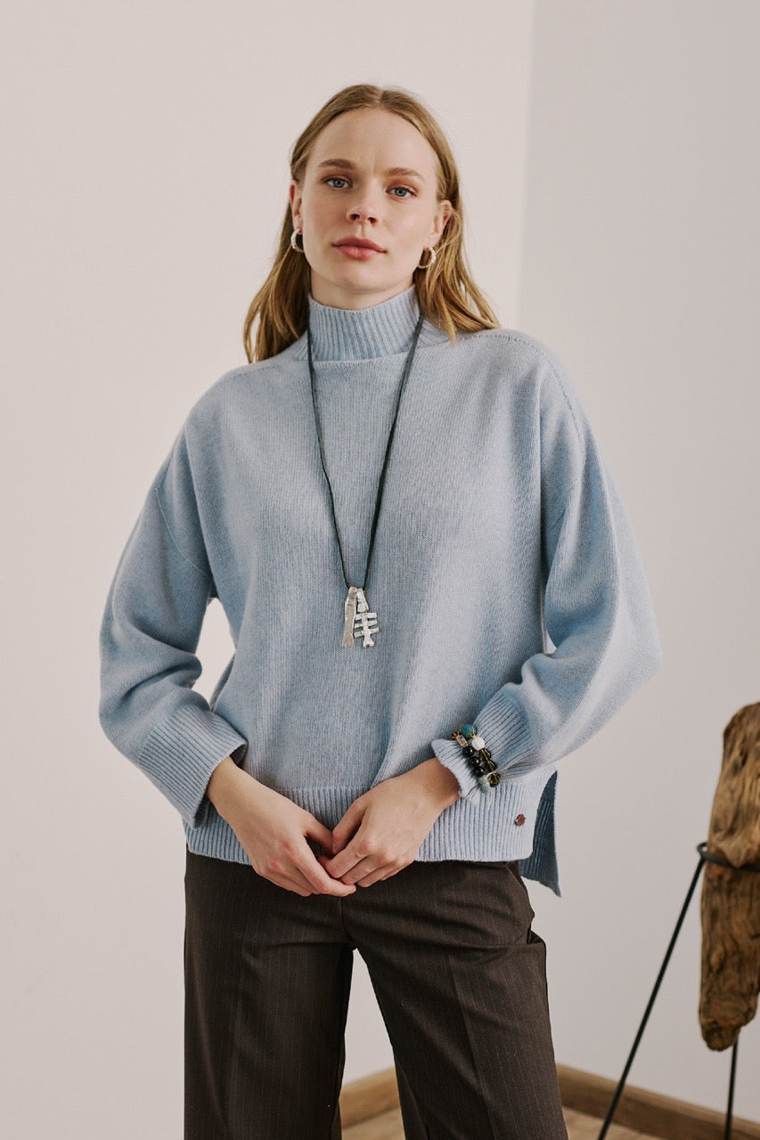 Sweater Lana y Cashmere Ancona Celeste Vista Frontal