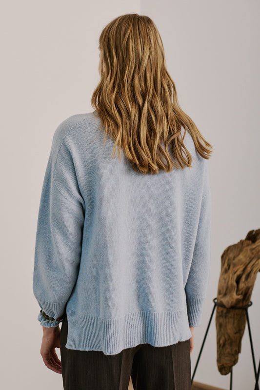 Sweater Lana y Cashmere Ancona Celeste Vista Posterior