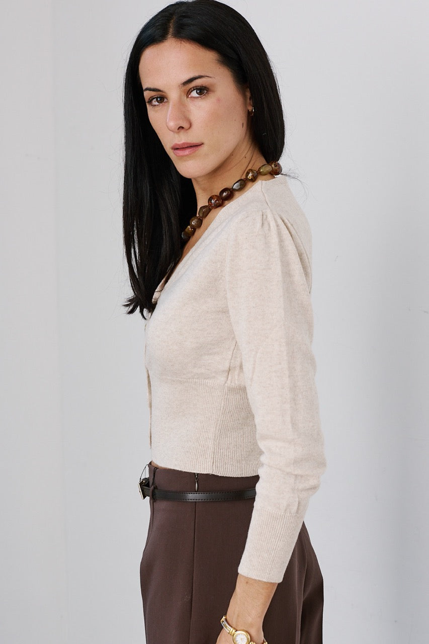 Chaleco Lana y Cashmere Beige Lateral