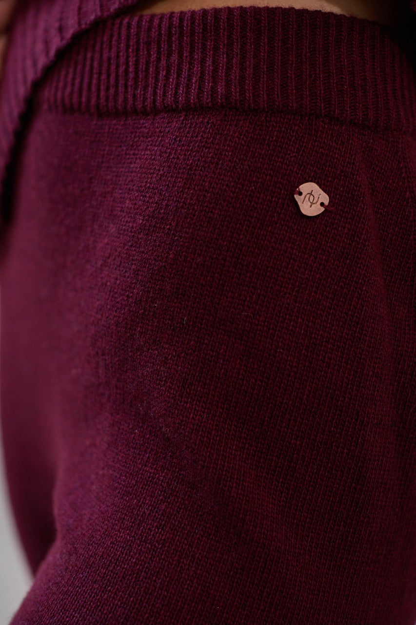 Lana y Cashmere Bellagio Pants Burdeo Detalle