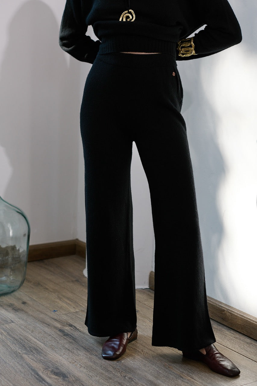 Lana y Cashmere Bellagio Pants Negro Vista Frontal