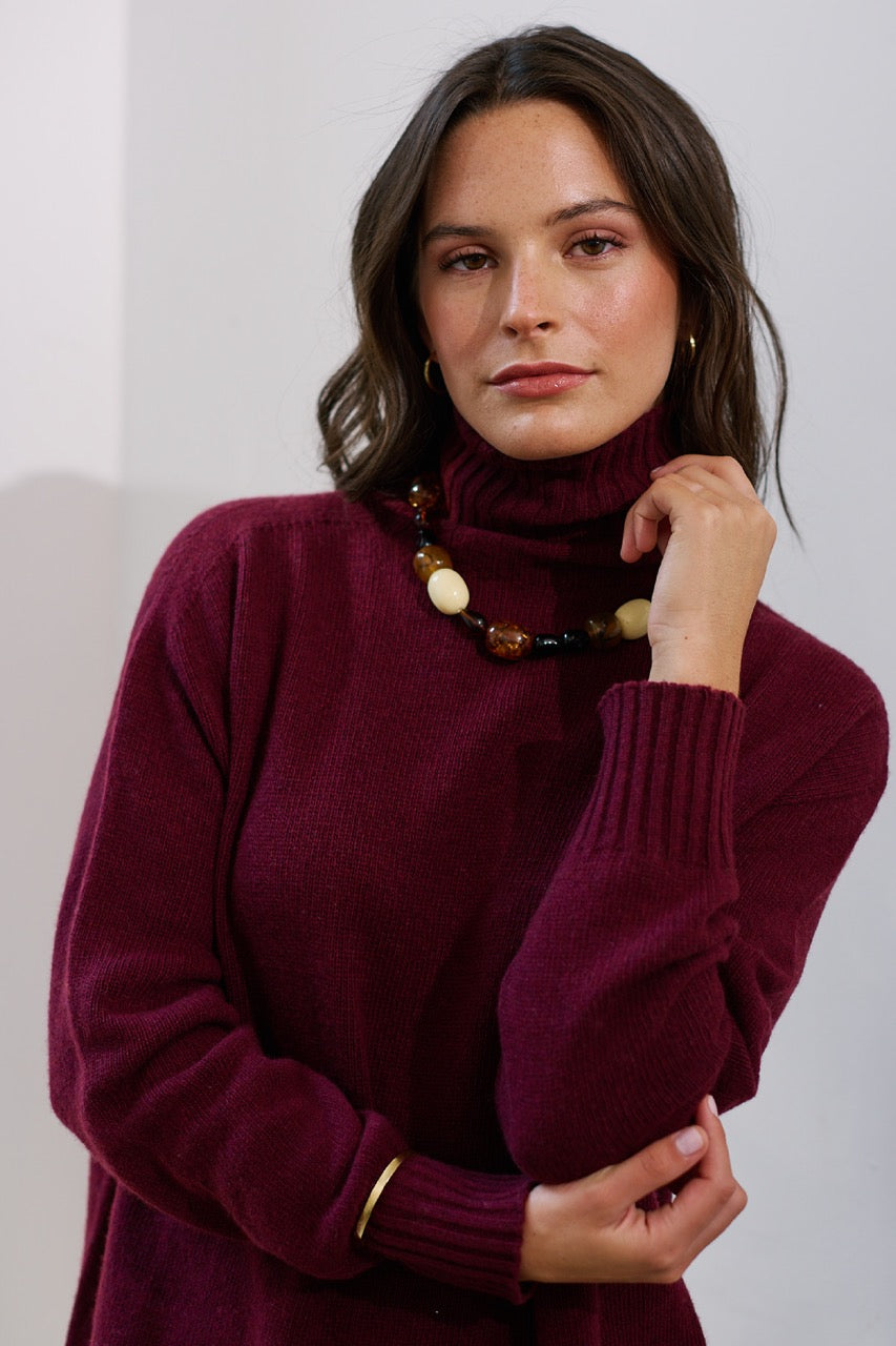 Sweater Lana y Cashmere Bellagio Burdeo Detalle