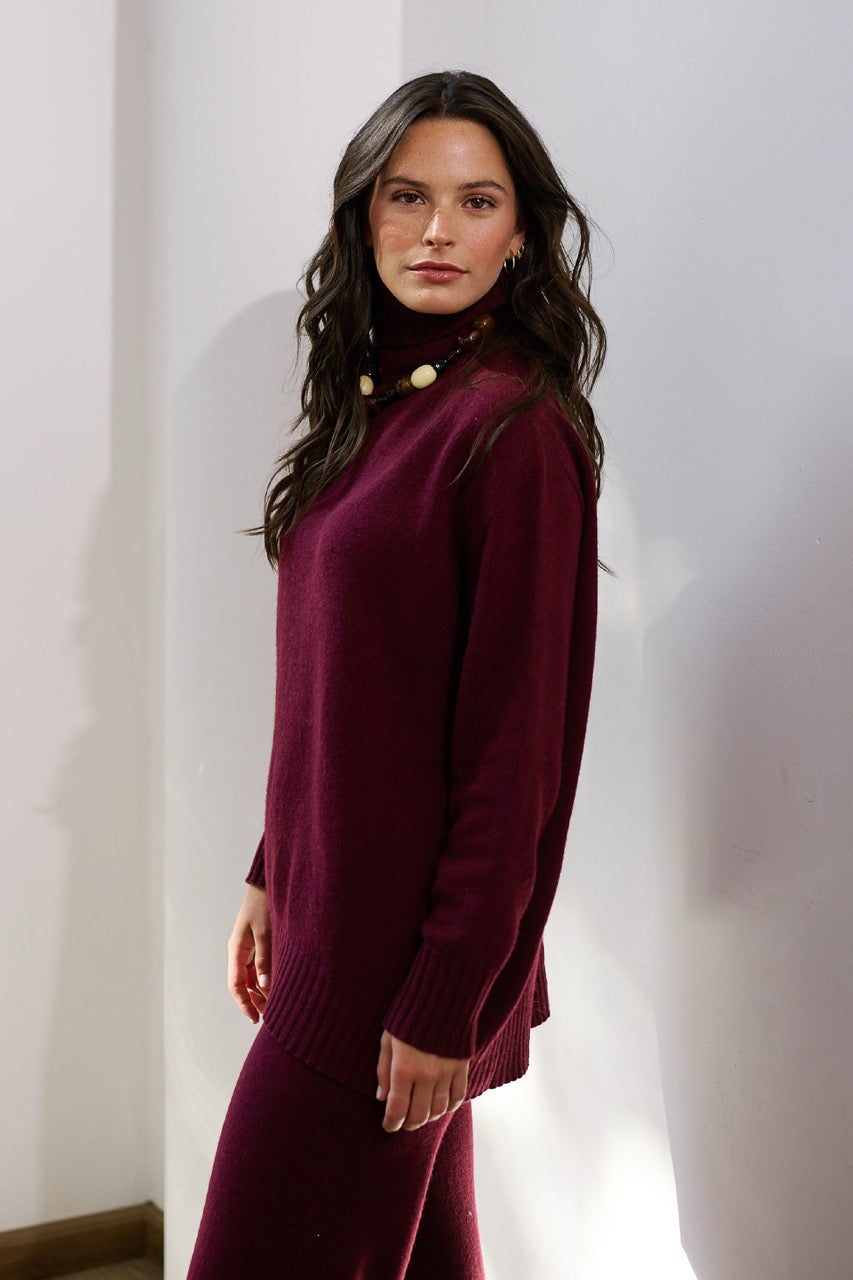 Sweater Lana y Cashmere Bellagio Burdeo Vista Lateral