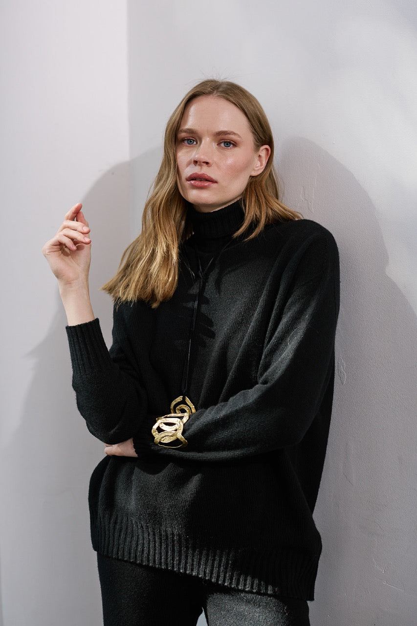 Sweater Lana y Cashmere Bellagio Negro Vista Frontal