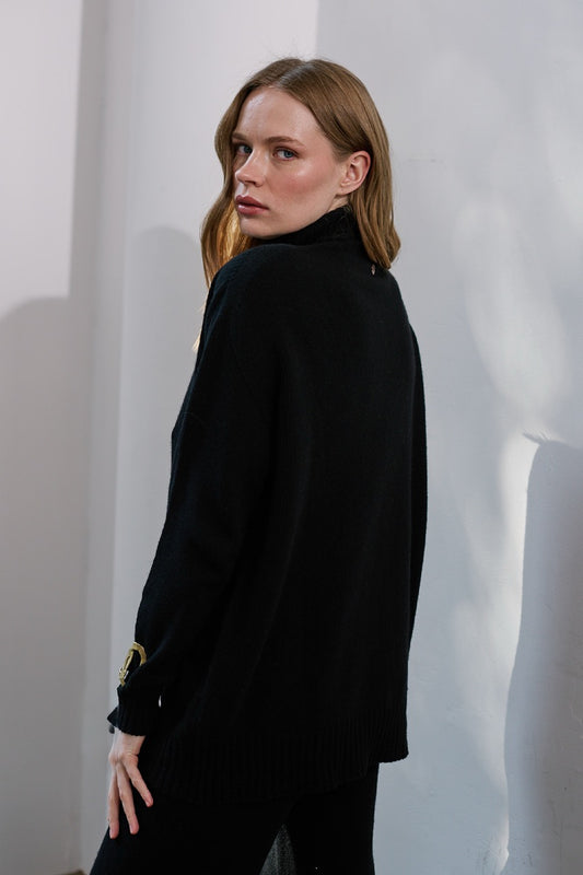 Sweater Lana y Cashmere Bellagio Negro Vista Lateral