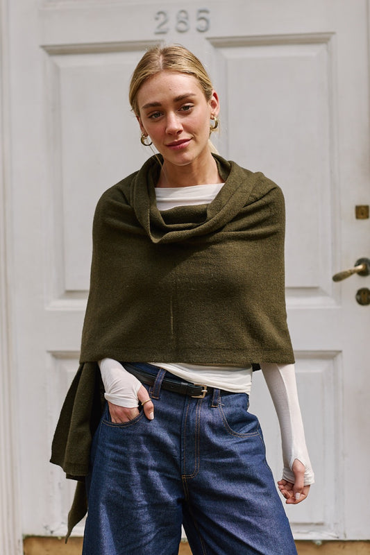 Bufanda Lana y Cashmere Bari Verde Oscuro Vista Frontal