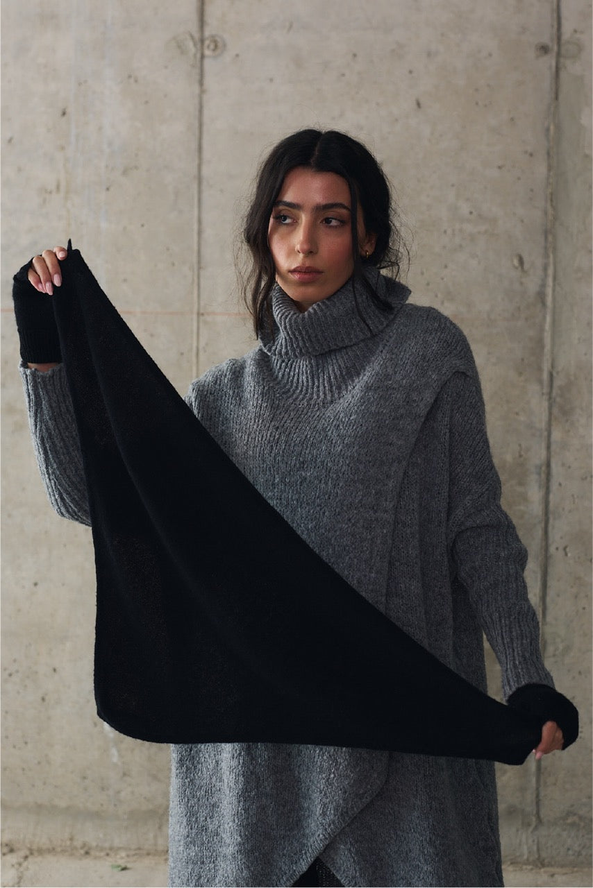 Capa Blend Lana y Cashmere Liva Negro Vista Completa