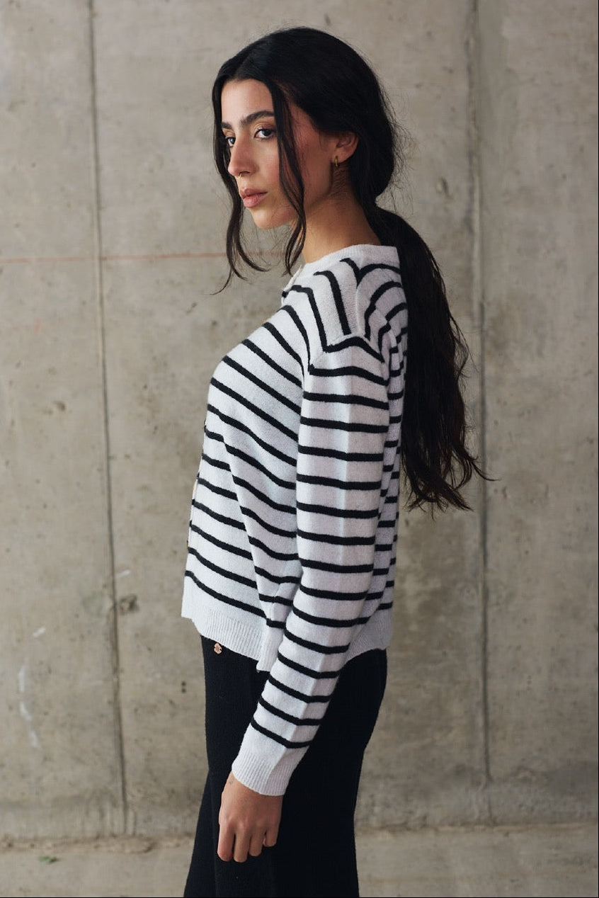 Chaleco Lana y Cashmere Ponzo Blanco Vista Lateral