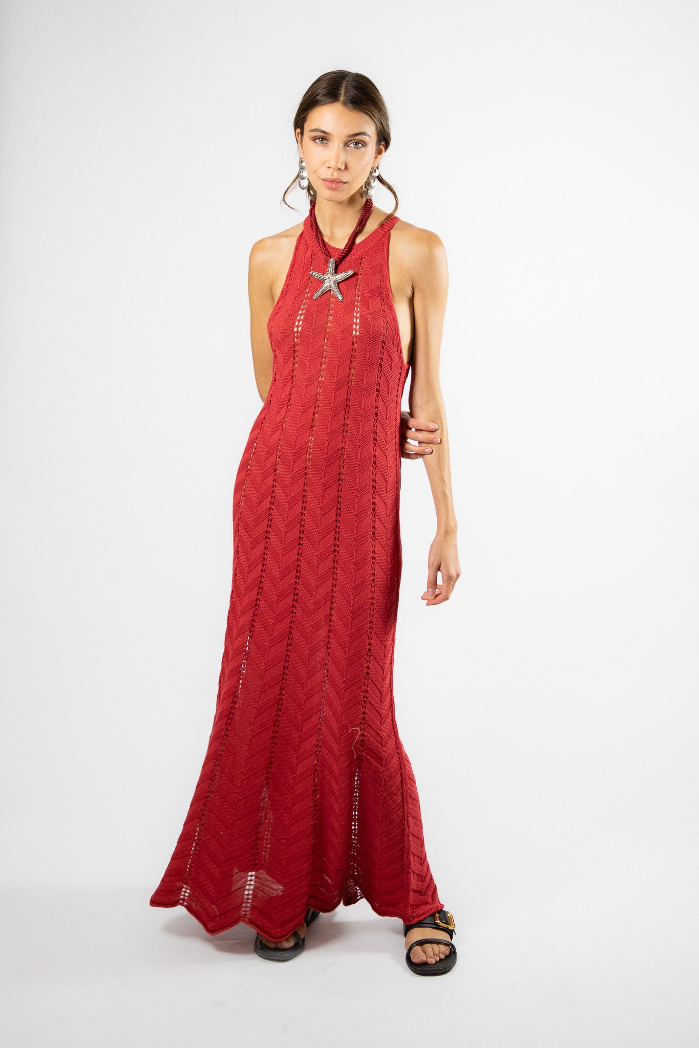 Vestido largo Algodón Elita Rojo