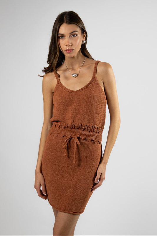 Falda Corta Algodón Marina Camel