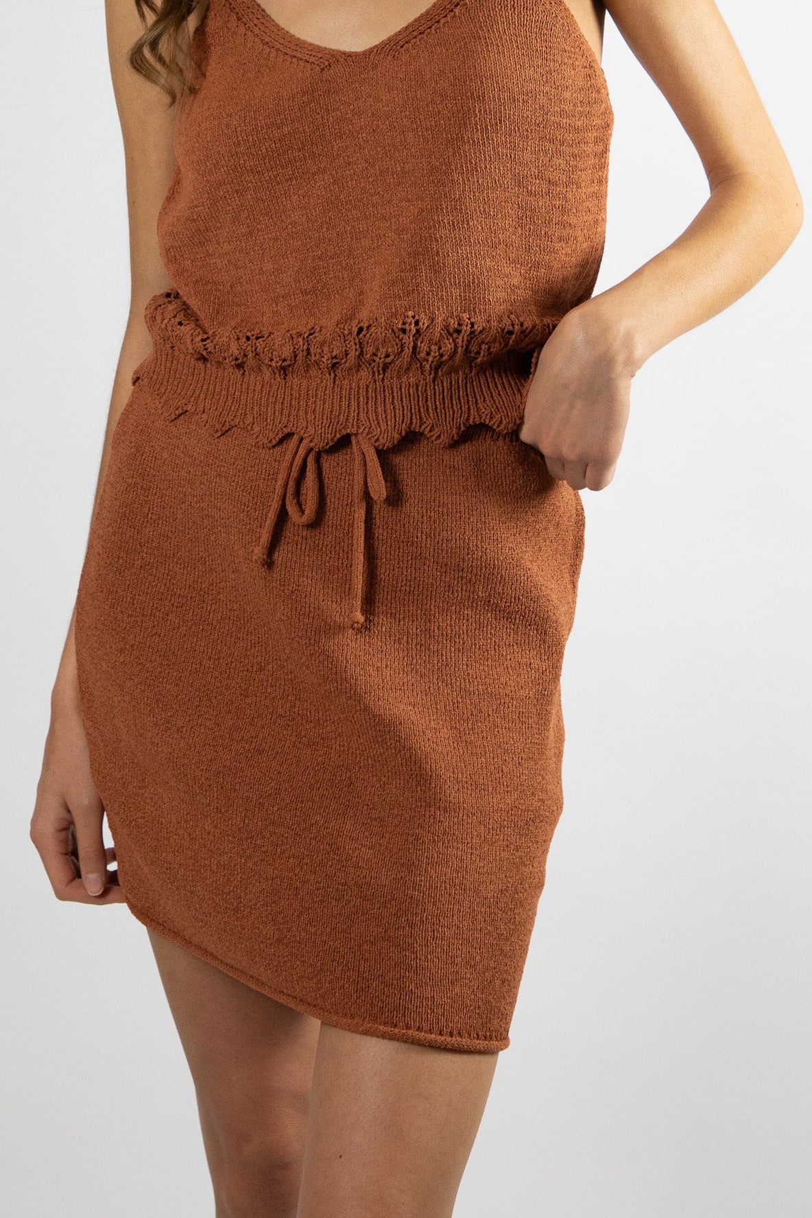 Falda Corta Algodón Marina Camel