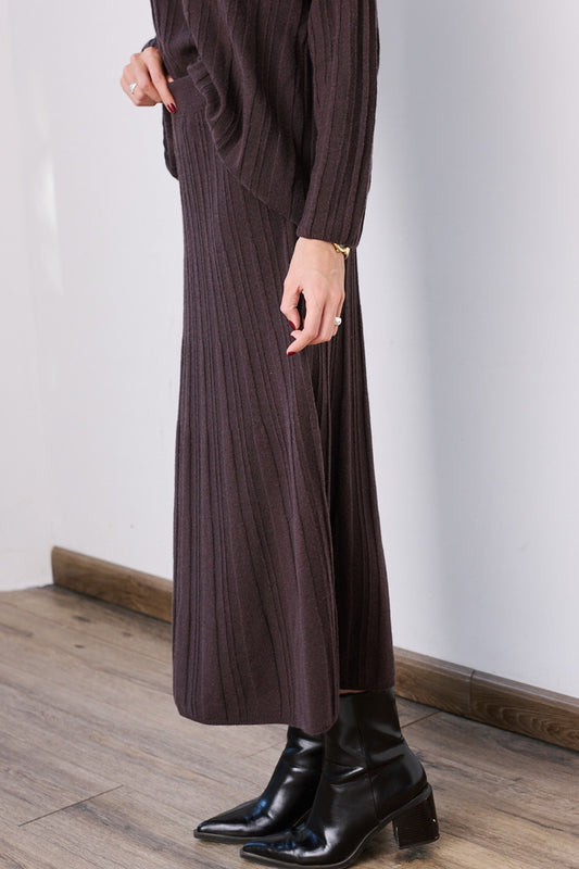 Falda Lana y Cashmere Runa Café Vista Lateral