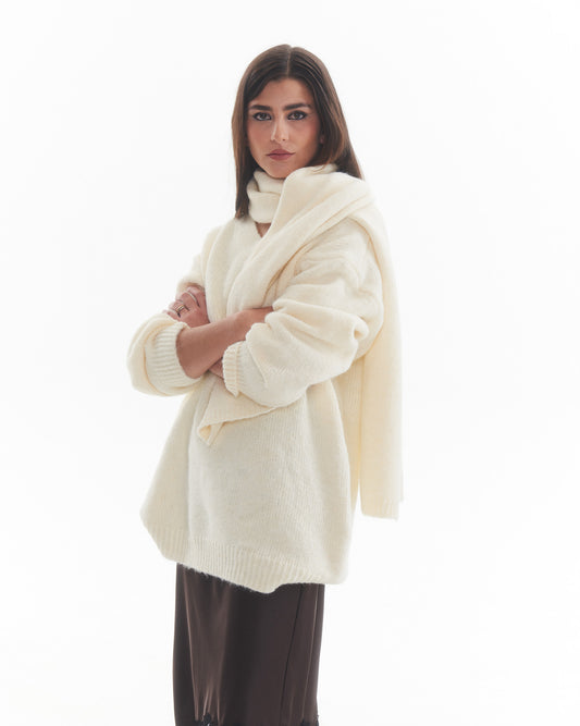 Set Sweater Bufanda Lana Fleur Crudo