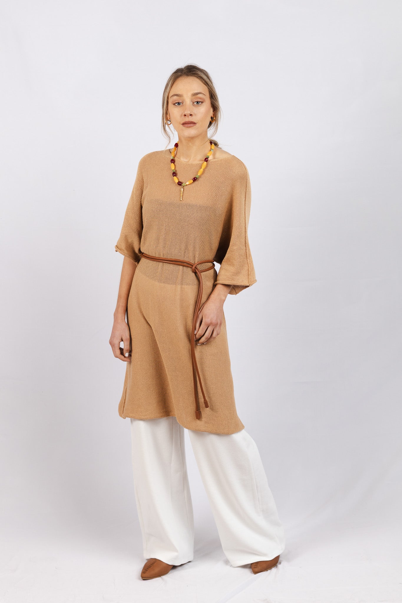 Vestido Lino y Algodón Benita Camel