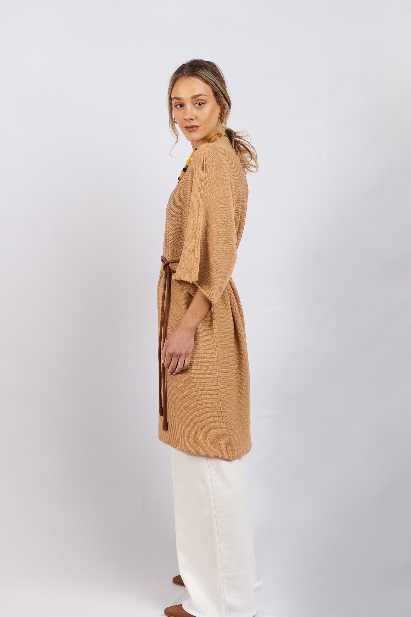 Vestido Lino y Algodón Benita Camel
