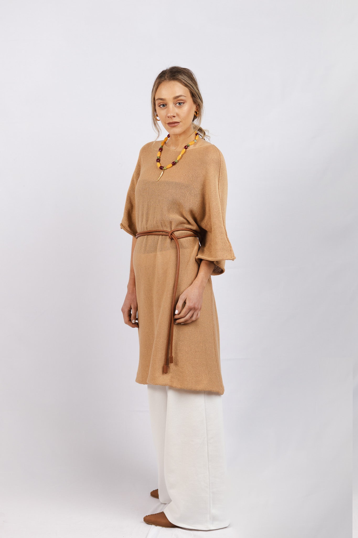 Vestido Lino y Algodón Benita Camel