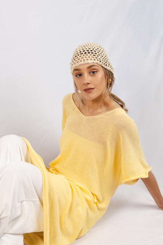 Vestido Lino y Algodón Tamar Amarillo Mantequilla