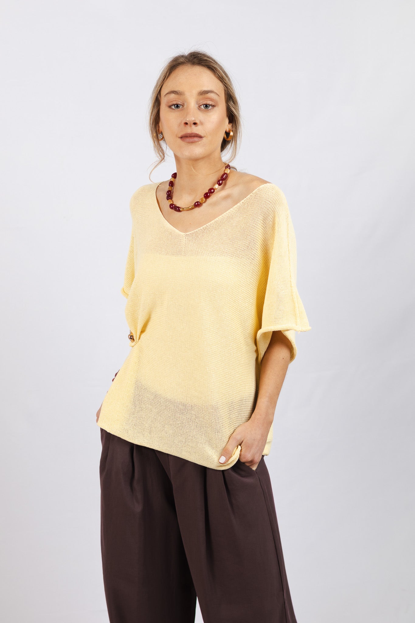 Top Lino y Algodón Genoveva Amarillo Mantequilla