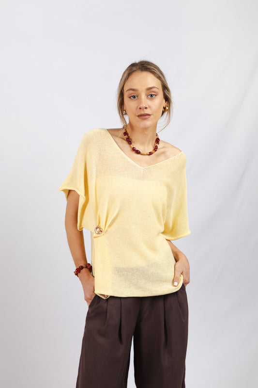 Top Lino y Algodón Genoveva Amarillo Mantequilla