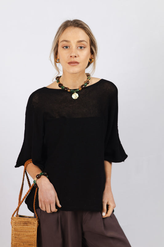 Top Lino y Algodón Estela Negro