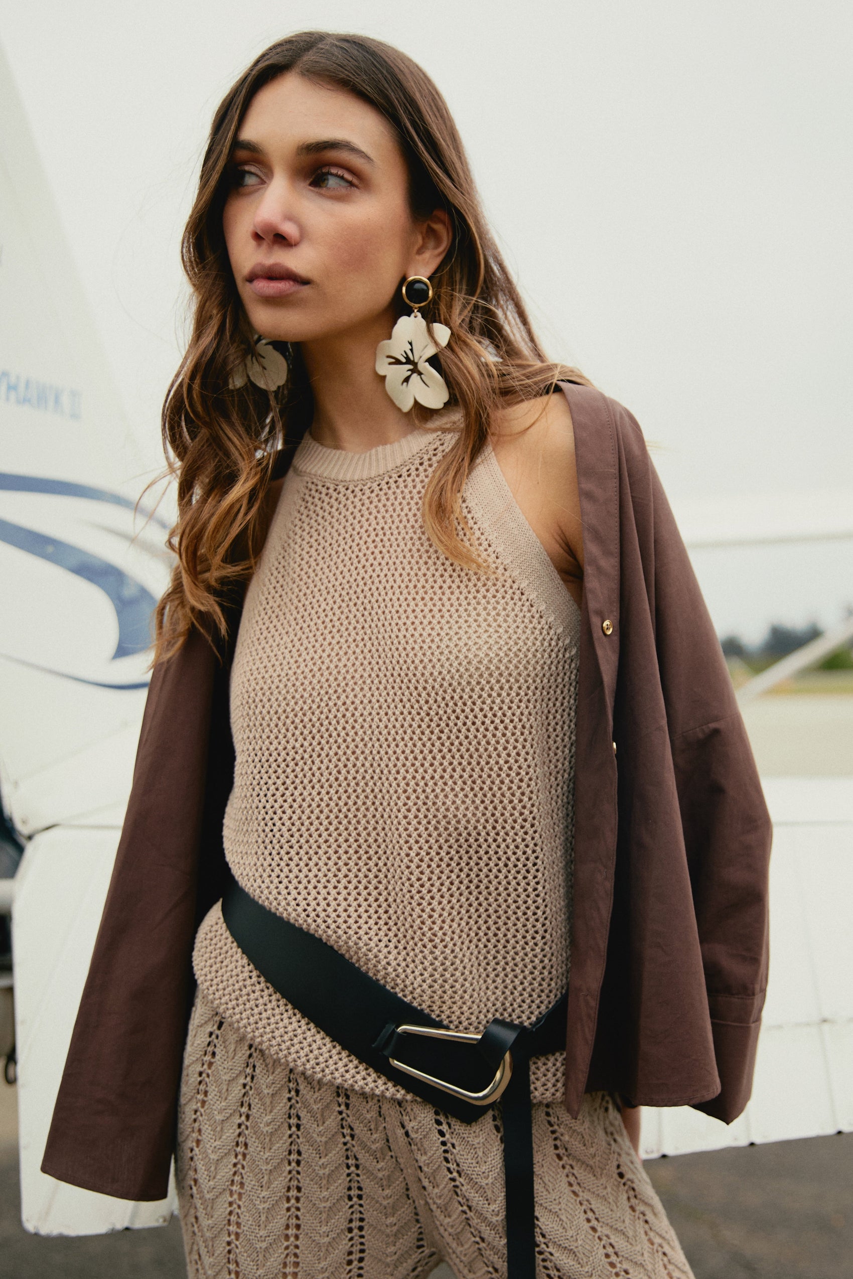 Top sin manga Algodón Pam Beige