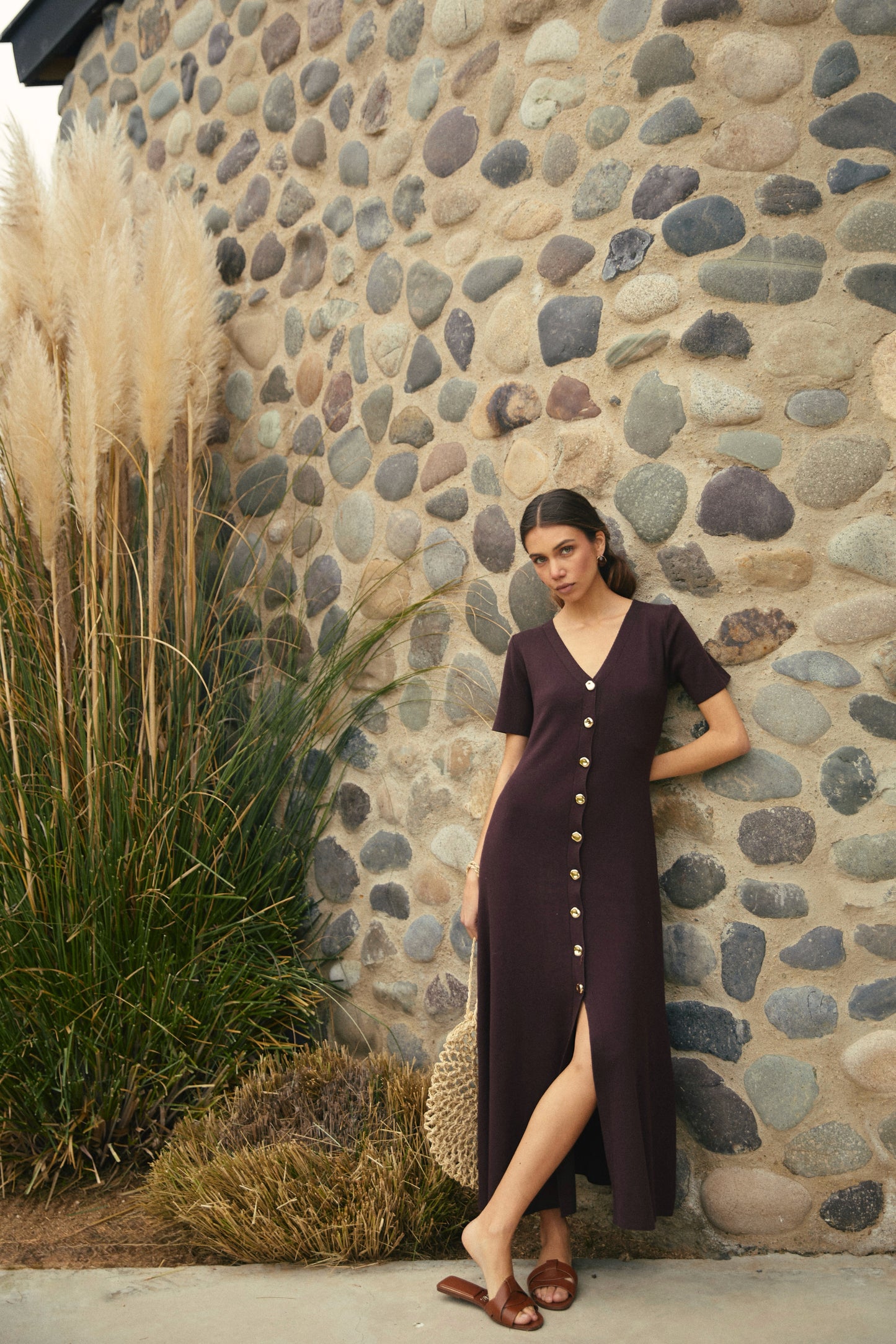 Vestido largo Viscosa Marisa Café Moro