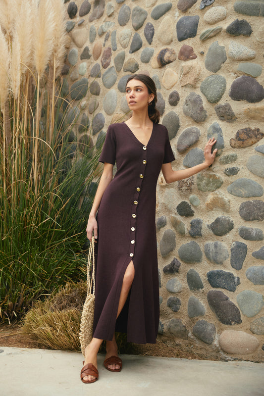 Vestido largo Viscosa Marisa Café Moro