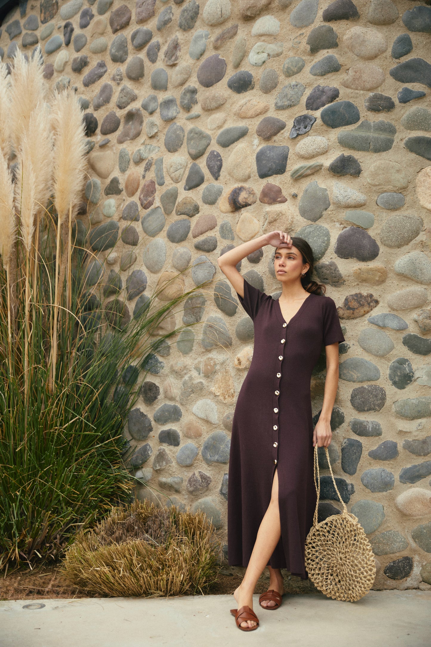 Vestido largo Viscosa Marisa Café Moro