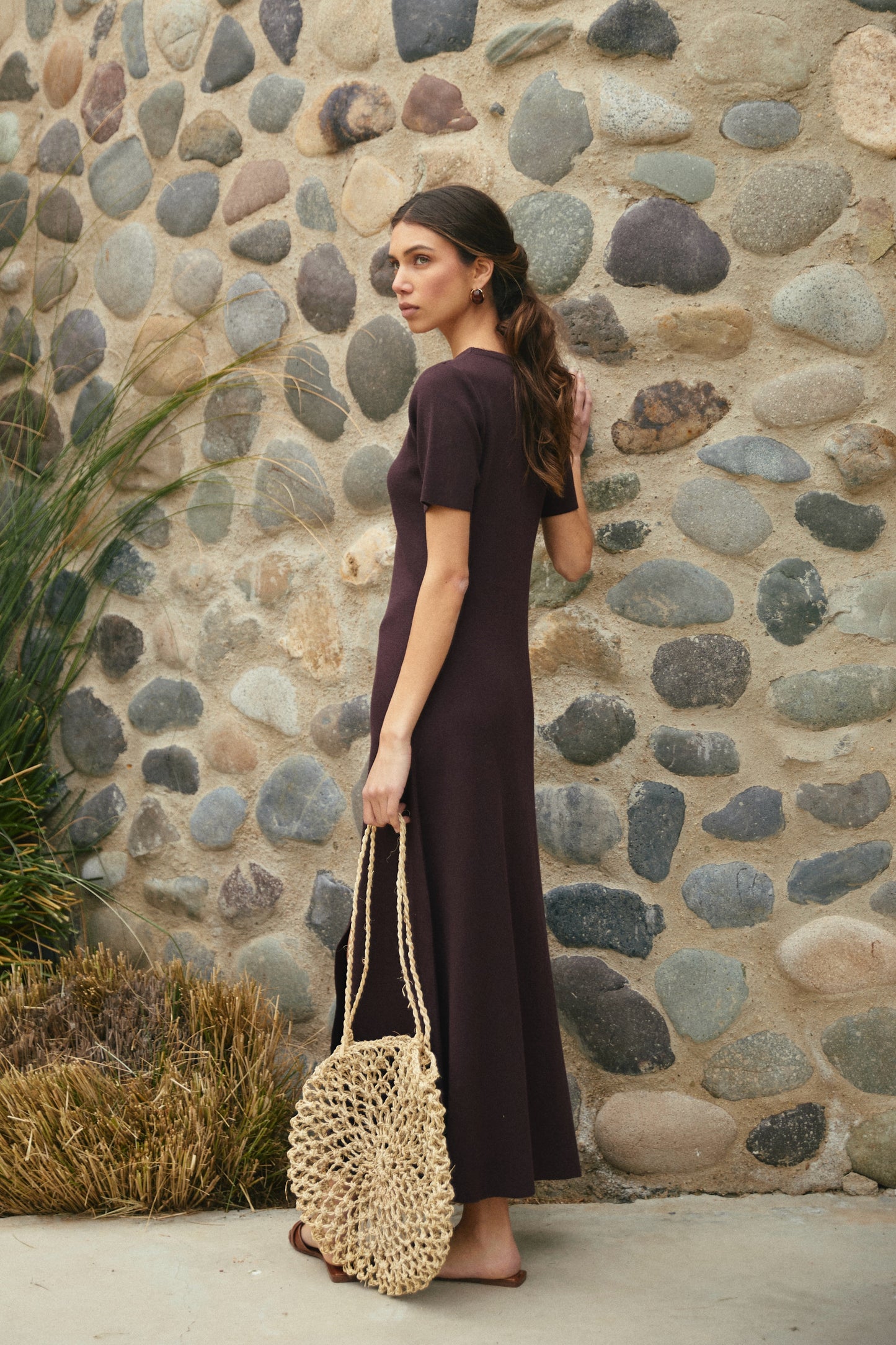 Vestido largo Viscosa Marisa Café Moro