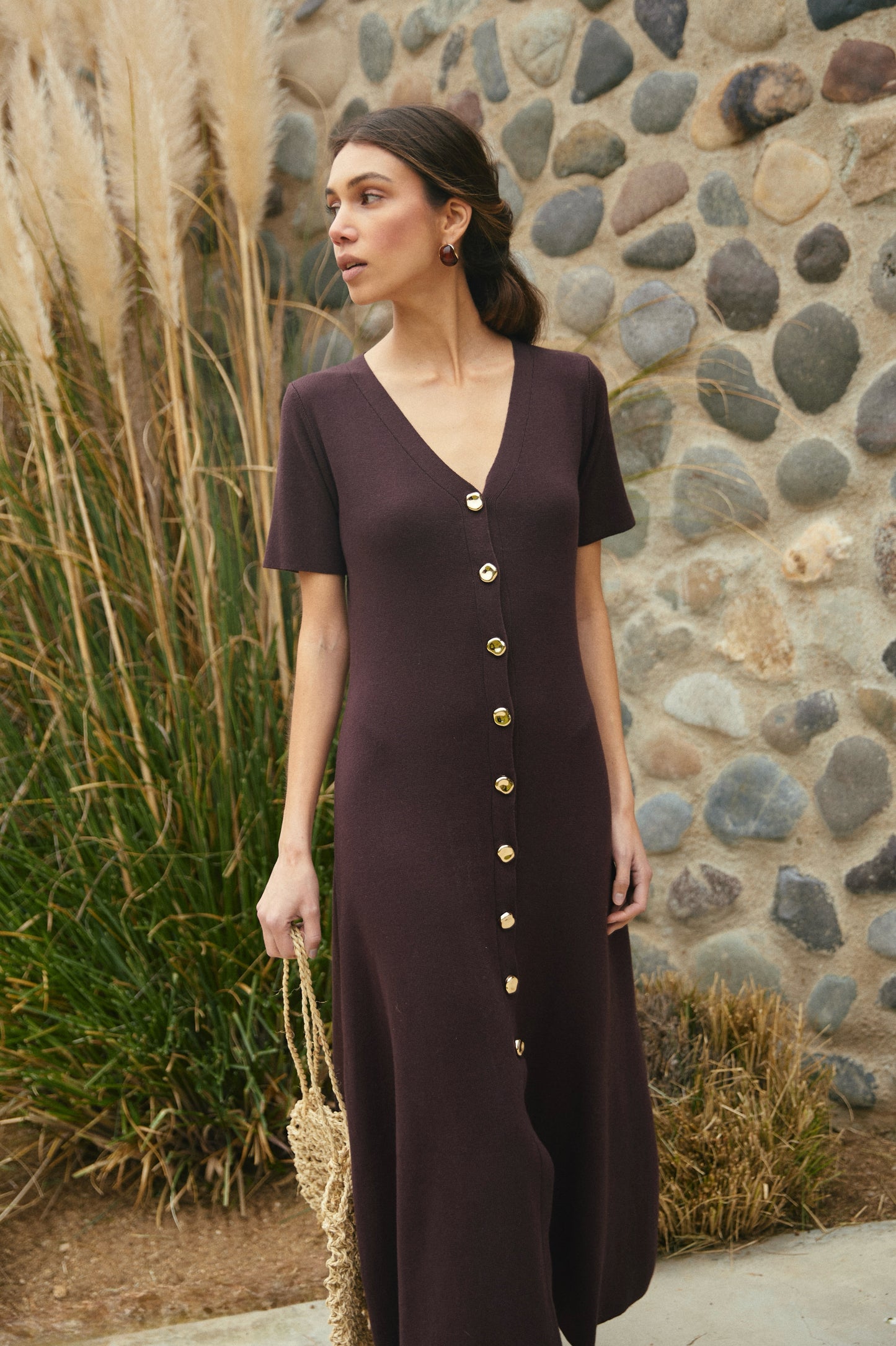 Vestido largo Viscosa Marisa Café Moro