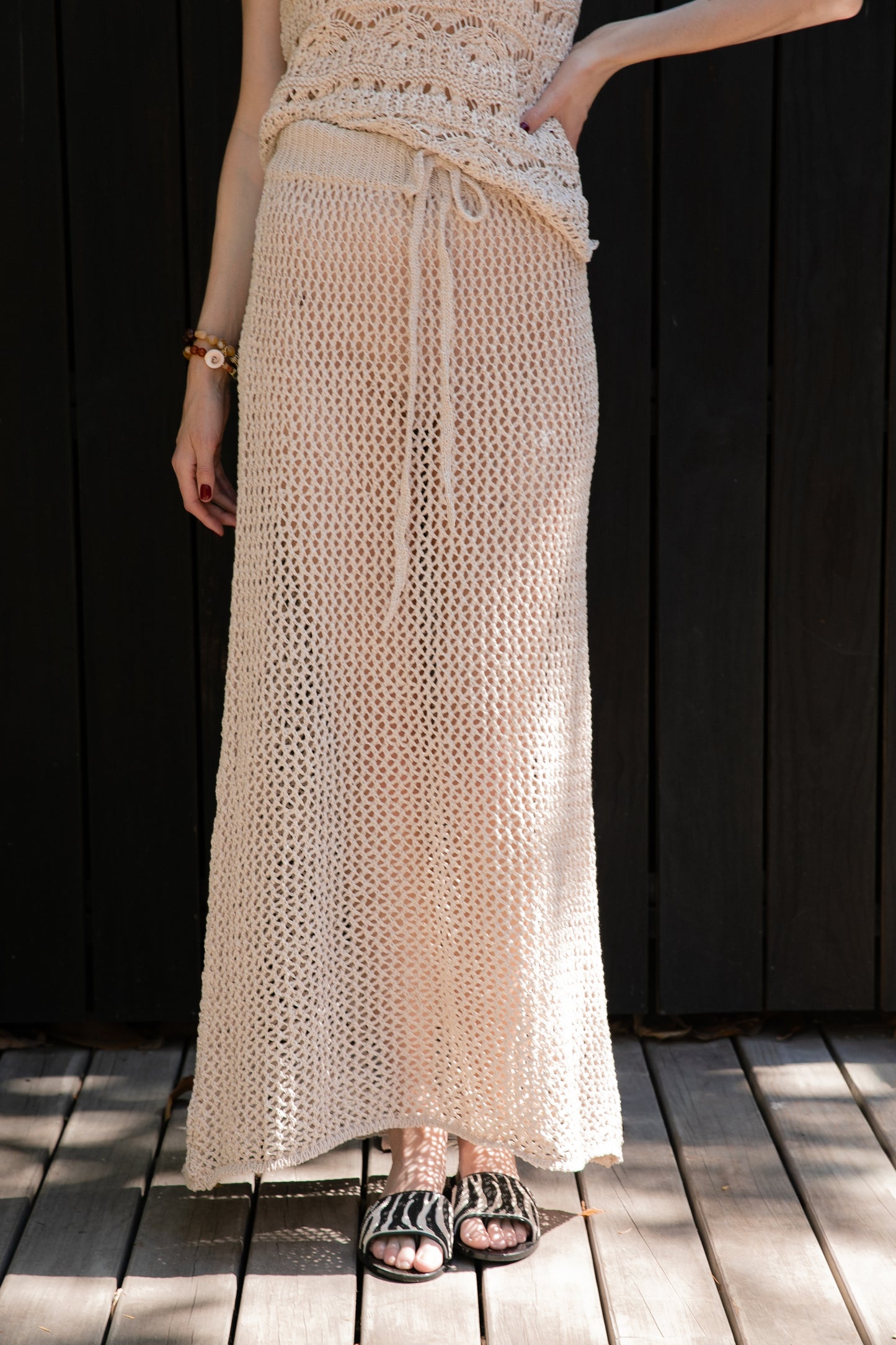 Falda Tejida de Lino y Algodón Kika Beige