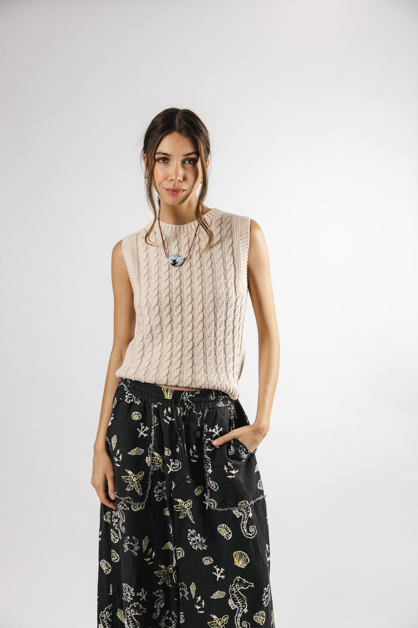 Top sin manga Algodón Pili Beige