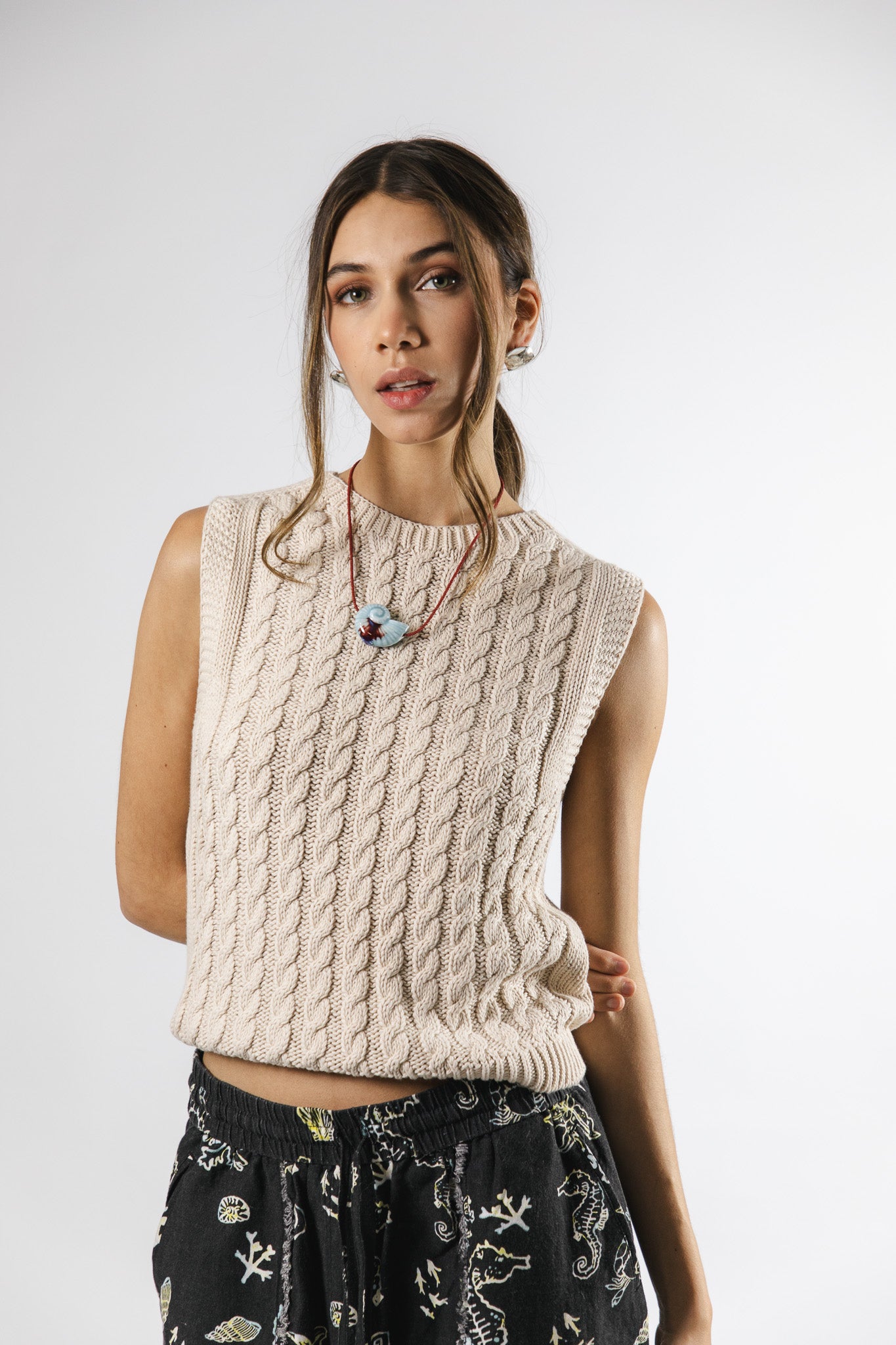 Top sin manga Algodón Pili Beige