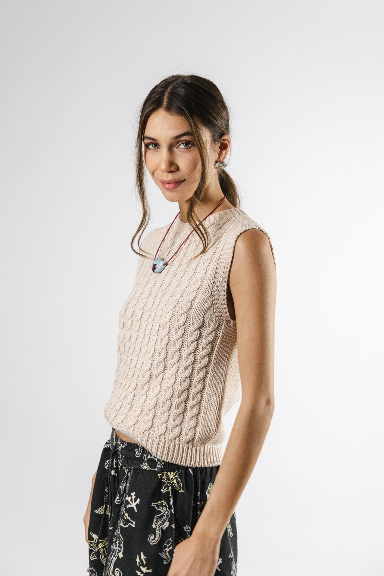 Top sin manga Algodón Pili Beige