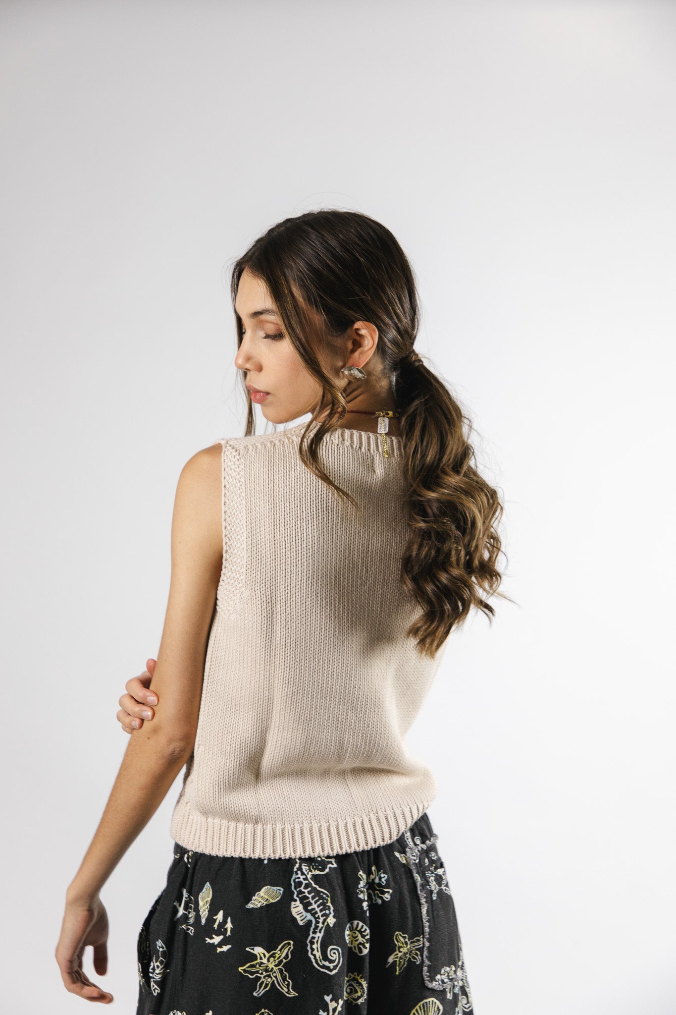 Top sin manga Algodón Pili Beige