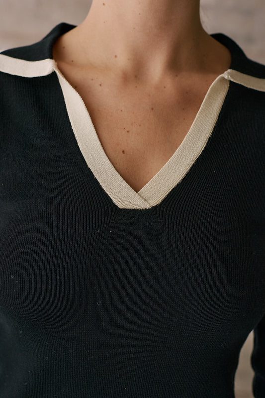 Polera Viscosa Kian Negro Detalle
