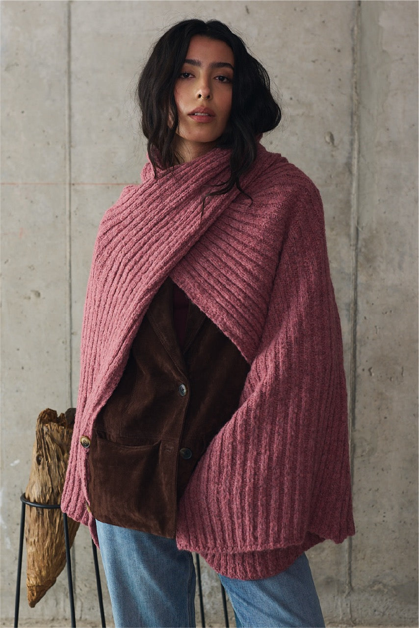 Poncho Blend Lana Erice Rosado Vista Frontal