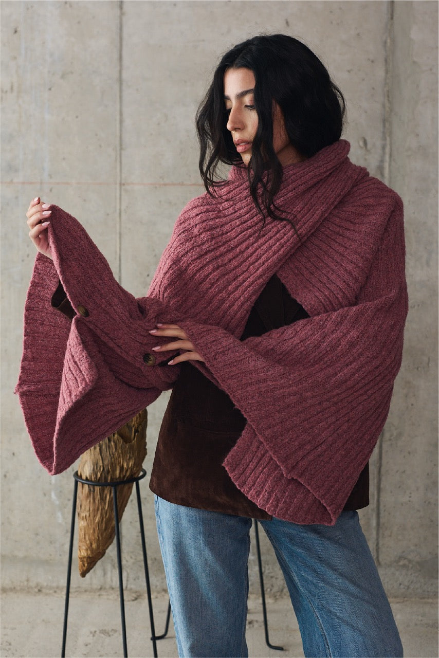 Poncho Blend Lana Erice Rosado Vista Frontal 2