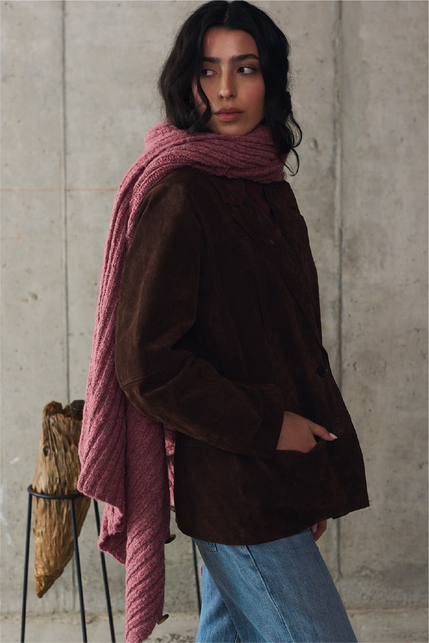 Poncho Blend Lana Erice Rosado Vista Lateral