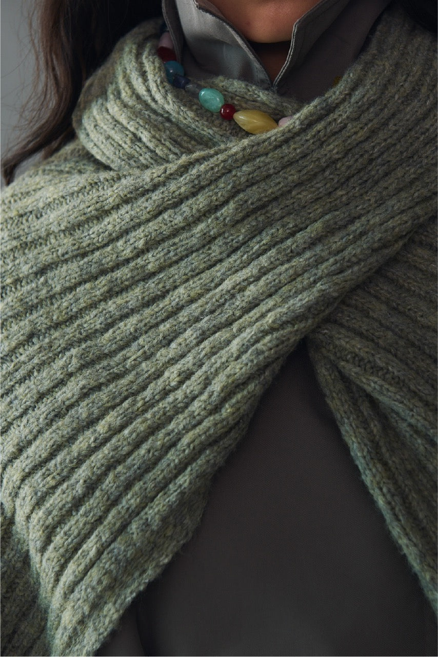 Poncho Blend Lana Erice Verde Salvia Detalle