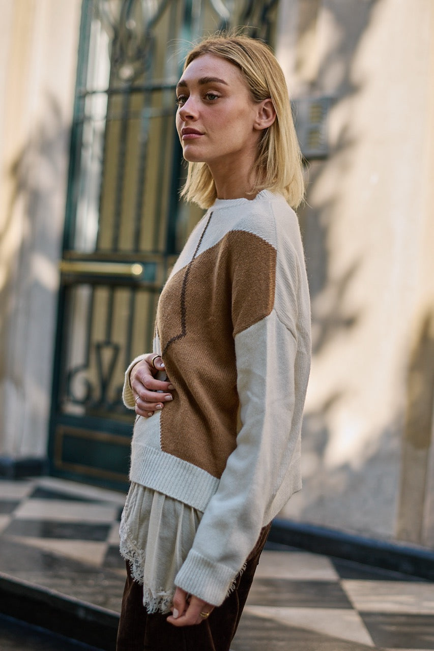 Sweater Lana y Cashmere Avola Blanco/Camel Vista Lateral
