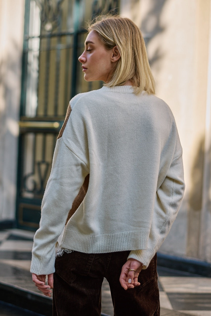 Sweater Lana y Cashmere Avola Blanco/Camel Vista Posterior