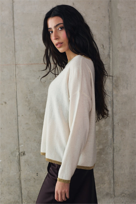 Sweater Lana y Cashmere Cefalú Crudo Vista Lateral