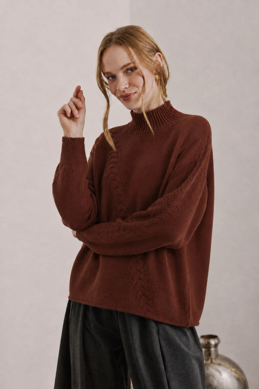 Sweater 100% Lana Claire Café Vista Frontal
