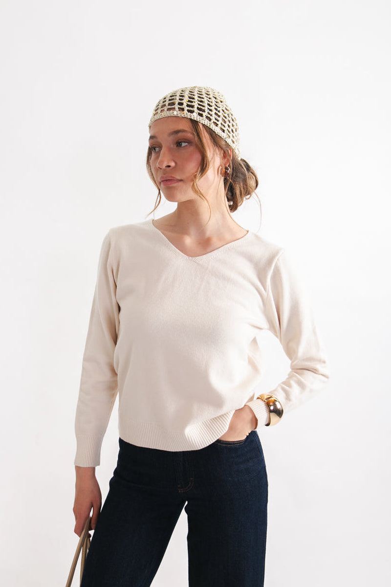 Sweater Lana Grete Crudo Vista Frontal
